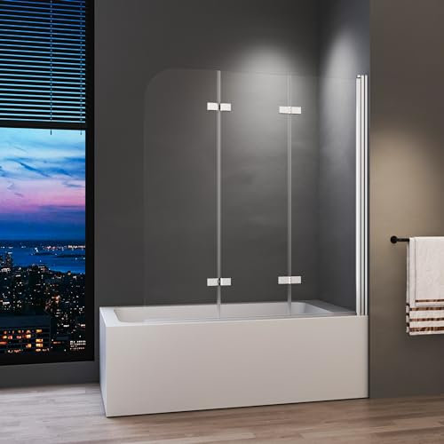 Duschwand für Badewanne 140 x 140 cm Silber 3-teilig Faltbar Duschtrennwand Duschabtrennung mit 6mm Nano Glas