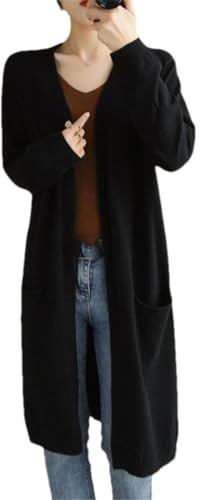 Cardigan da donna in cashmere, casual, lungo, lavorato a maglia, con scollo a V, cardigan, nero, S