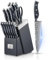 AMEGAT Cuchillos Cocina, 14 piezas Juego de Cuchillos de Cocina con Tecnología Avanzada de Autoafilado, Cuchillos y tijeras de acero inoxidable, Bloque de madera, con mango ergonómico