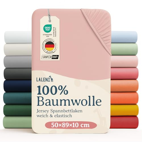 Laleni Jersey Spannbettlaken, 50x89cm, für Baby Beistellbett & Stubenwagen, 100% Baumwolle, Oeko-TEX Zertifiziert, 2er Set, Rosa