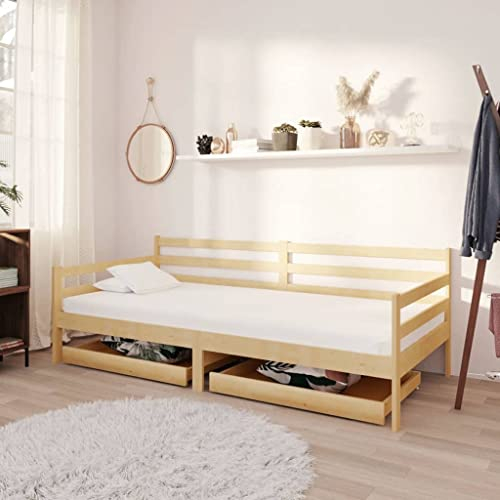 ULUYYUC Tagesbett, Gästebett Tagesbett Doppelbett/Einzelbett Palettenbett Geeignet für Arbeitszimmer Wohnzimmer Schlafzimmer Zimmer Mieten mit Schubladen 90x200 cm Massivholz Kiefer