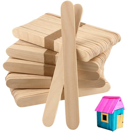 LEXININ 400 Stück 200 x 25 x 1,6 mm Jumbo-Holz-Lutscherstäbchen, 20,3 cm, Jumbo-Lutscherstäbchen, lange Holz-Eiscreme-Stiele für DIY