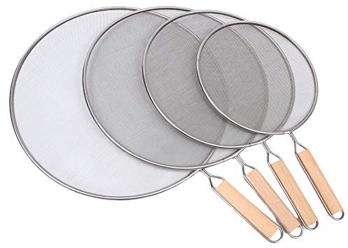4er Set Spritzschutz, Edelstahl Fettspritzschutz für Bratpfanne, Ultrafeines Netz verhindert Ölspritzer und Verschmutzungen beim Kochen und Braten