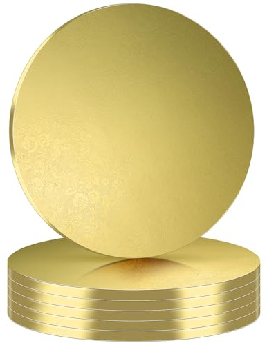 Saerryor 6-Pack Cake Boards - 10 Inch Round, Gold, 12mm Thick for Sponges, Fruit, Wedding & Celebration Cakes