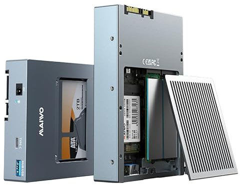 ISHEEP Hard Drive Enclosure with Support for M.2 NVMe, SATA, mSATA, and 2.5-inch SSD - USB Type-C Interface, Included Power Adapter, Aluminum Alloy Docking station. K35292C