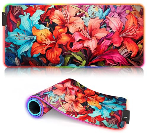 HEYCE desk mat Rhododendron ROG XXL Large Mouse Mat LED Long Computer Keyboard Mouse Mat (90x40x0.3) cm Waterproof and Durable Computer Desk Pad