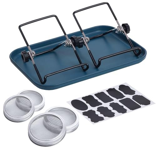 Shenrongtong Kit de Tarro de germinación, Juego de germinador de tarros de Boca Ancha, Kit de Cultivo de germinación con Tapas de colador de Acero Inoxidable, Soporte para Bandeja y paño de sombreado