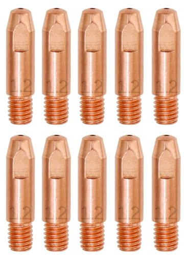 RYXZEN 10 Stück 1.2MM Kupfer Kontaktspitze Schweißdüsen Stromdüse M6 0.0472 Zoll Schweissgerät Schweißzubehör Verschleißteile Set für 24KD MB24 MIG MAG Schweißbrenner
