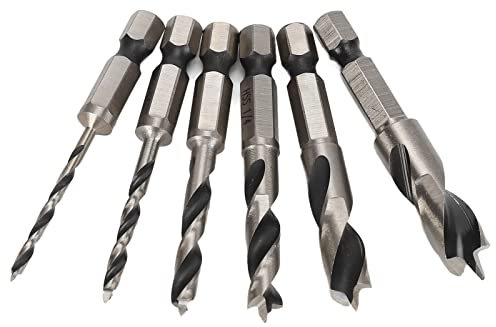 Pack of 6 3 Point Drill Bits High Speed ​​Steel Imperial Wood Drill Bits for Woodworking Maple
