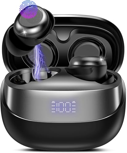 DUSONLAP Wireless Earbuds, Bluetooth 5.4 Headphones In Ear Noise Cancelling Earphones, 47H Playtime Mini Sleep Earbuds with LED Display, Touch Control, IPX7 Waterproof Ear Buds, USB-C, Black (2024)