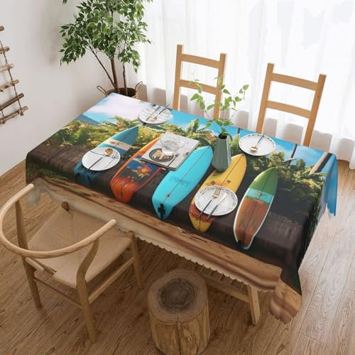 FJWSLCH Surf's up Surfbrett-Tischdecke, rechteckige Tischdecke für rechteckige Tische, wasser- und schmutzabweisend, waschbar, Polyester-Tischdecke für Esstisch, 137 x 183 cm