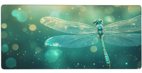 Gaming Mouse Pad 600x300x3mm,Dragonfly Large Mouse Mat XL Blue Extended Mouse Pad with Stitched Edges,Anti-Slip Rubber Base and Soft Smooth Surface,Long Desk Mat Home Office Gaming Room Decor-LG903
