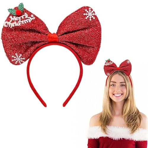 EONFAVE Serre-tête de Noël, nœuds de Noël, serre-tête rouge, bandeaux doux, grand nœud, serre-tête pour femme, accessoire de cheveux tendance