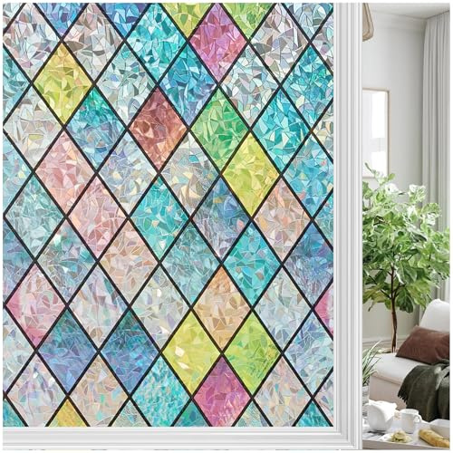 Bectosy Fensterfolie Blickdicht Regenboge Sichtschutzfolie Bunt 75×200cm | Statisch haftende 3D bunte Fensterfolie ohne Klebstoff – UV- und Sonnenschutz, geeignet für Wohnzimmer, Badezimmer und Küche