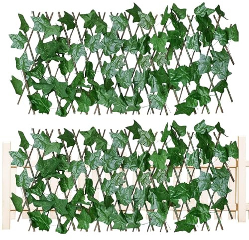 Walopola Valla de privacidad de hiedra artificial | Valla de privacidad impermeable y ampliable | Valla de protección visual de hoja ajustable, valla de setos artificial, interior y exterior