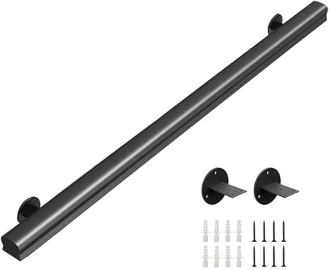 Rampe d'escalier pratique en bois massif noir 100 cm pour intérieur et extérieur, balustrade d'escalier avec supports muraux, pour salle de bain, couloir, balustrade, escalier, balustrade