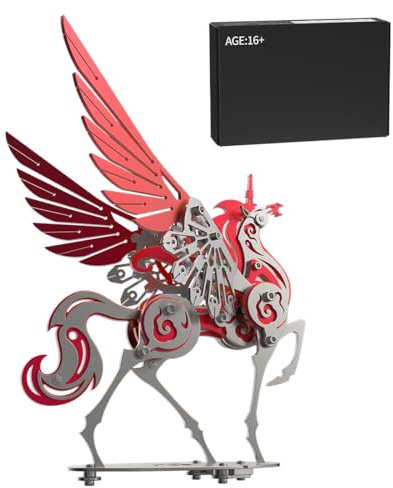 WYFTOY 3D-Metall-Puzzle für Erwachsene, mechanisches Pferd, Modellbausatz, 121 Teile, DIY, Metall, magisch, kreatives Puzzle, Gehirnaufgabe, Rot