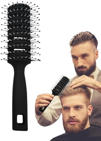 Spazzola per capelli antistatica, spazzola curva ventilata, pettine per uomini e donne, pettine riccio ergonomico con manico a costine, pettine massaggiante per nervature a file, nero,