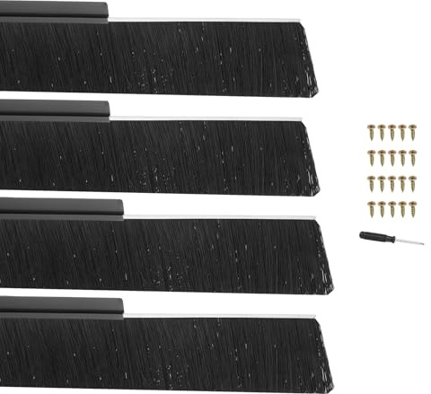 PATIKIL Dörrborste, 119,9 cm borstlar x 4,72 cm långa, 4 set H-formad hållare av aluminiumlegering för dörrsälen, väderskalning för garage, Svart/Svart