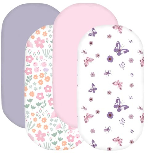Little Grape Land Baby Spannbettlaken 4er Pack 81x41 cm, Weiche Mikrofaser, Oeko-TEX Standard 100, Atmungsaktiv, Elastisch, 360°-Gummizug, Für Beistellbett, Kinderwagen und Babybett