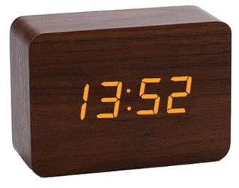 Besreey Reloj Despertador Digital De Madera, 12 * 8 * 7CM Moderno Reloj Despertador Pilas Brillo Regulable Pantalla Grande, Digital Grande Radiocontrolado con Pantalla LED