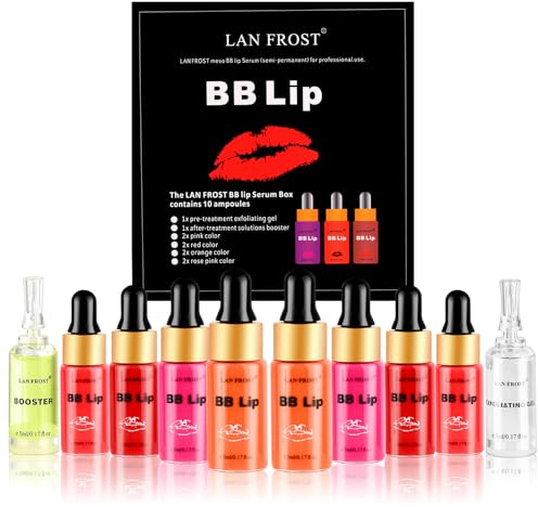 BB Lip Glow Ampoule Serum Starter Kit, Semi-Permanent Makeup Behandlung, Lip Gloss BB Lip Serum, enthält 8 Fläschchen Lips Care Serums Exfoliating Gel und Lip Balm Serums