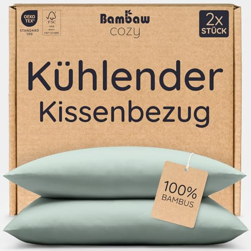 Bambaw Fundas Almohada 80x80 cm Bambú, Pack de 2, Sabanas Refrescantes y Enfriadoras, Sábanas Antiácaros y Antibacterianas, Sabana Bambu Antiacne, Funda Almohada Bambu (Verde Agua)