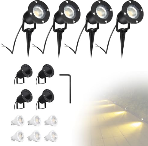 CPROSP 4PCS 5W Faretto da Giardino GU10 Proiettore LED Spot Bianco Caldo