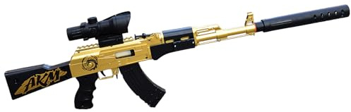 E-THOL Lanzagranadas AKM Soft-Head Pistola de Juguete para Niños | Modelo Desmontable | Incluye 5 Municiones Soft-Head | Revólver de Juguete Seguro con Diseño Realista (Oro)
