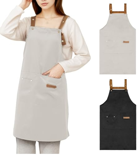 Daelesr 2 Stück Kochschürze Damen Herren, Grillschürze für Männer, Küchenschürze Verstellbare mit 3 Taschen, Schürzen Frauen, Arbeitsschürze Gartenschürze Latzschürzen Gastronomie