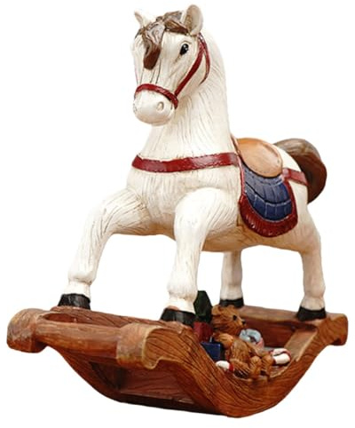BUGUUYO Resin Schaukelpferd Weihnachtsschmuck Tischdeko für Weihnachten Lustiges Hobbyhorse Ornament für Wohnzimmer und Schlafzimmer Weihnachtsdekoration für Zuhause