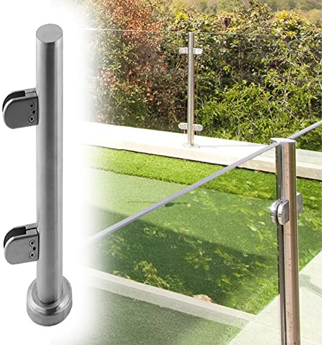 Sistema de barandilla de cristal para exteriores para escaleras, 95 cm de altura, poste central plateado, incluye tornillos de montaje en suelo y abrazadera redonda, perfecto para seguridad en terraza