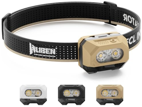 WUBEN H4 Stirnlampe LED Wiederaufladbar 800 Lumen 10 Modi mit Rotlicht | IP68 Wasserdichte Stirnlampen Bewegungssensor, Taschenlampe Kopflampe , für Camping, Angeln und Wandern Zubehör - Khaki