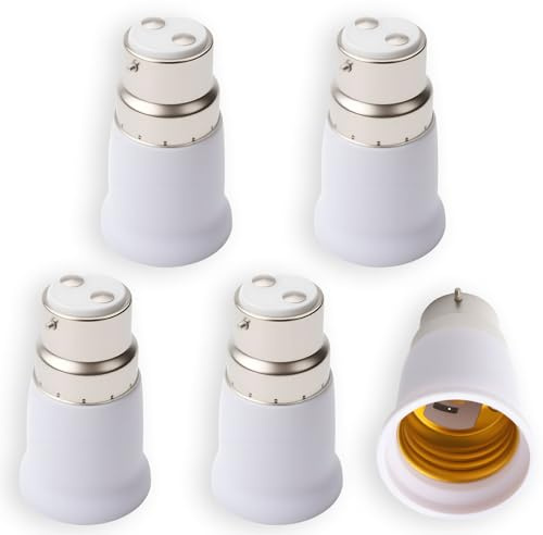 Aivane B22 to E27 Socket Adapter 5 PCS Bayonet to Screw Bulb Adaptor BC to ES Lamp Base Light Bulb Converter for LED Incandescent CFI Bulbs