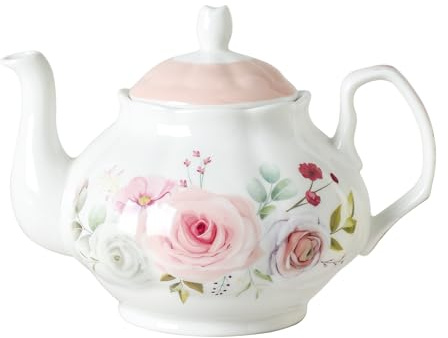 PRECITIME 27oz Floral Porcelain Teapot, Classic Ceramic Teapot for Loose Leaf Tea & Tea Bags, Elegant Small Teapot with Rose Pattern, Dishwasher Safe