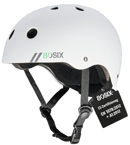80SIX Hybrid Halo Skateboard & Bike Helmet for Kids, Youth & Adults, EPS Safety Adjustable Protection for Cycle, Motorbike, Scooter, Inline Skates, Roller Skates & BMX Multi-Sport, WHITE MATTE S/M
