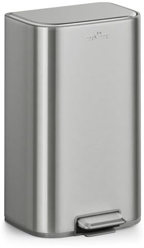 mVm Mülleimer Küche,30 Liter Abfalleimer mit Pedal,Treteimer mit Inneneimer aus Kunststoff,Tretmülleimer mit Deckel,Softclose, Offenhaltefunktion,Fußpedal,Edelstahl,für Bad oder Büro