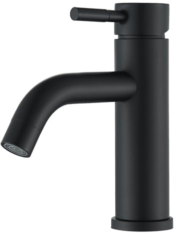 Saeuwtowy Robinet de Salle de Bain Mitigeur de Lavabo Monocommande, Robinet de Lavabo Réglable Chaud et Froid Aérateur Démontable Noir