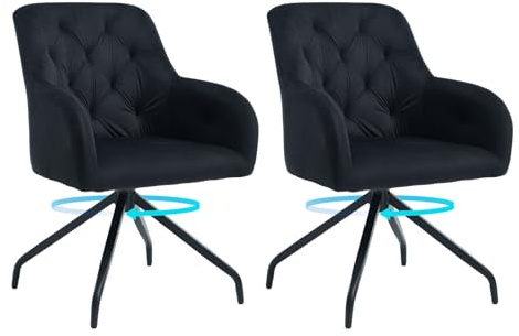 Asukale Esszimmerstühle 2er Set, Küchenstühle,Samt Sessel mit Armlehnen, Drehbarer Polsterstuhl mit stabilen Metallbeinen, Ideal für Wohnzimmer und Esszimmer (Schwarz)