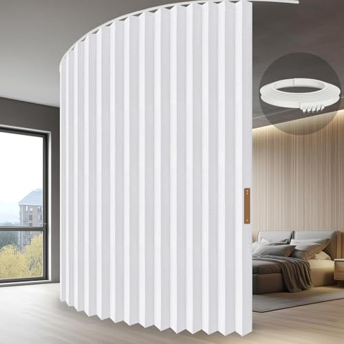 JILRON Vorhang für Raumabtrennung mit Deckenmontage 100% Lichtschutz Akkordeon-Optik für Schlafzimmer Wohnzimmer Raumecke (weiß-H243 x B254 cm) 1er-Pack