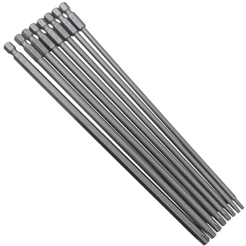 SyiXute 8 Pièces Embout Tournevis Torx Magnétiques,Extra Long 200mm Tamper Proof Tournevis Torx en Acier S2,Tige Hexagonale de 1/4 T8/T10/T15/T20/T25/T27/T30/T40 pour Tournevis Électrique Manuel