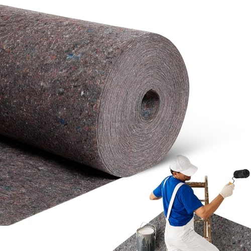 Fieltro Protector de Suelos Pintor, Rollo Fieltro para Suelo y Muebles, Producto reciclable, Uso en Reformas, Pintura y Mudanzas, Capa Polietileno Antideslizante 180 g/m2, 1 Rollo de 90 cm x 4 Metros