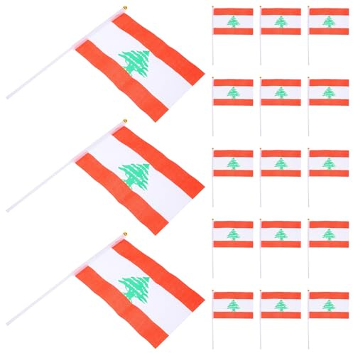 SEWACC Lot de 20 Mini Drapeaux Libanais en Polyester Résistant aux Intempéries, à Agiter à la Main, 20 X 30 CM, pour Décorations Fête, Défilés et Événements Sportifs