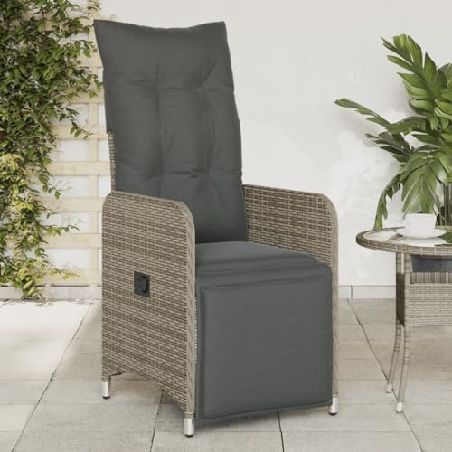 Mokuyary Gartensessel Verstellbar mit Kissen Grau Poly Rattan Balkonstuhl Verstellbare Rückenlehne Terrassenstühl, Esszimmerstühle für Terrasse， Garten, Balkon -F