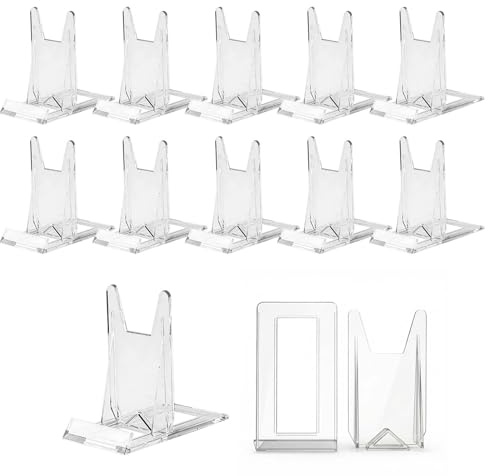 Rundago 12 Stück Tellerständer Transparent, Tellerhalter & Tischaufsteller Verstellbar, Mehrzweck Bücherständer, Postkartenständer & Acryl Ständer Optik, Stabiler Buchaufsteller für Deko & Displays