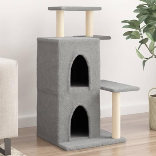 Tiragraffi con colonne in sisal grigio chiaro, 97 cm, torre per gatti con 2 case e piattaforme, morbido peluche istinto di graffio arrampicata relax