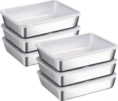 Confezione da 6 contenitori per alimenti in acciaio inox con coperchio, impilabili e impilabili, quadrati, adatti al forno, per cucina, catering, feste, 25 x 18 x 6 cm