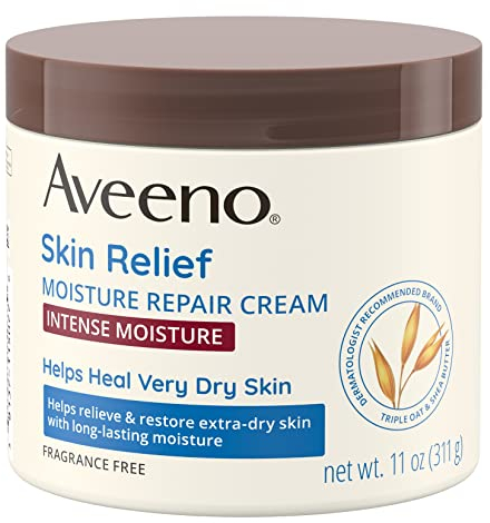 Aveeno Skin Relief Intense Moisture Repair Cream with Triple Oat Complex, Ceramide & Rich Emollients, Steroid- & Fragrance-Free Moisturizing Body Cream for Extra-Dry Skin, 11 oz