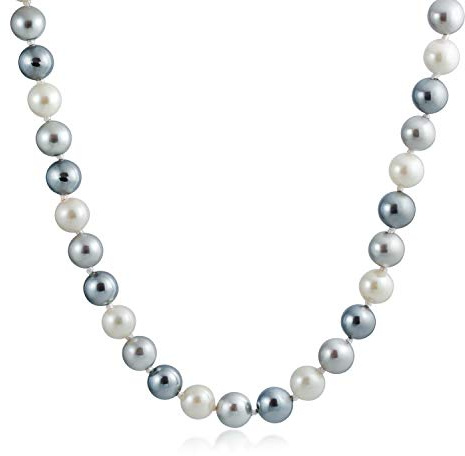 Bling Jewelry Collier Classique Lisse 10Mm Noir Blanc Gris Tri Multicolore Noué La Main Avec Des Perles Simulée Pour Femmes 18 Pouces