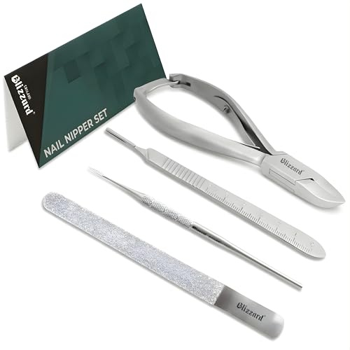 Blizzard - Kit d'Outils Podologie 4pcs, Pince, Lime Grattoir, Lime de Diamants Abrasif et Manche pour Bistouri pour Ongles Incarnées - Fabrication Allemand pour Utilisation Professionnel